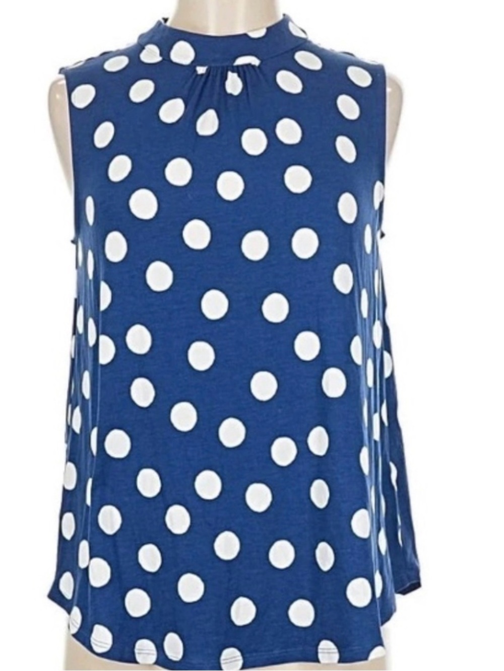Boden blue and white polka dot modal mock neck top M